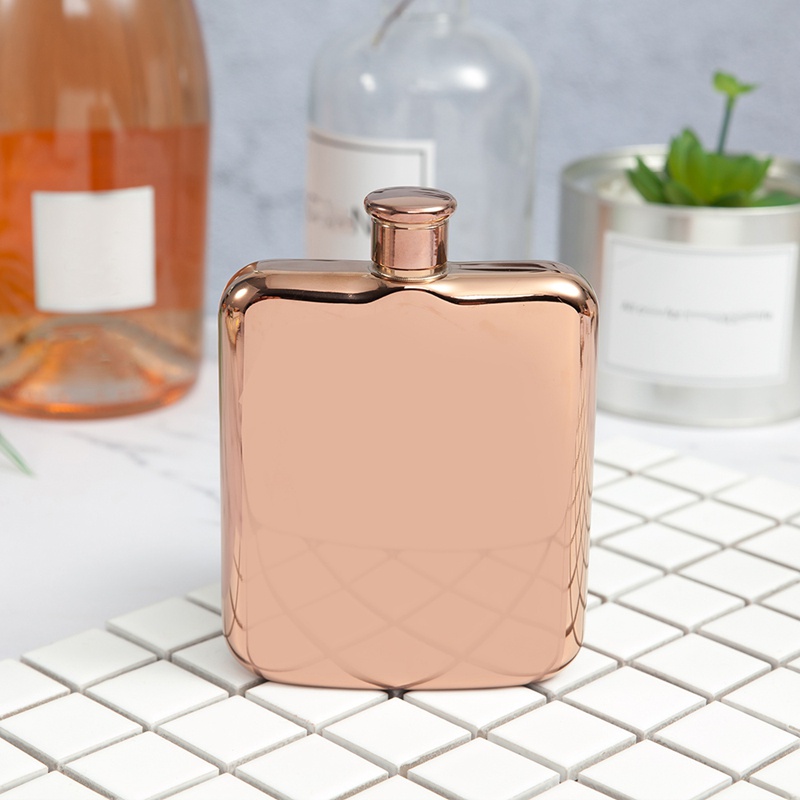 Vàng hồng 6 Oz Thép không gỉ Vodka Hip Flask Bình đựng rượu Chai rượu Whisky Quà tặng phù rể có phễu