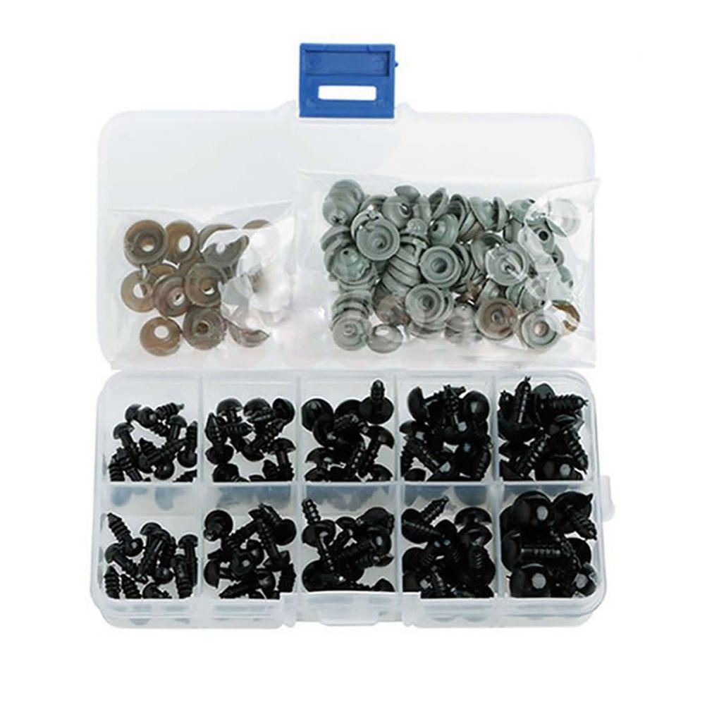 Set 100 Mắt Nhựa Màu Đen Kích Thước 6-12mm Dành Cho Búp Bê