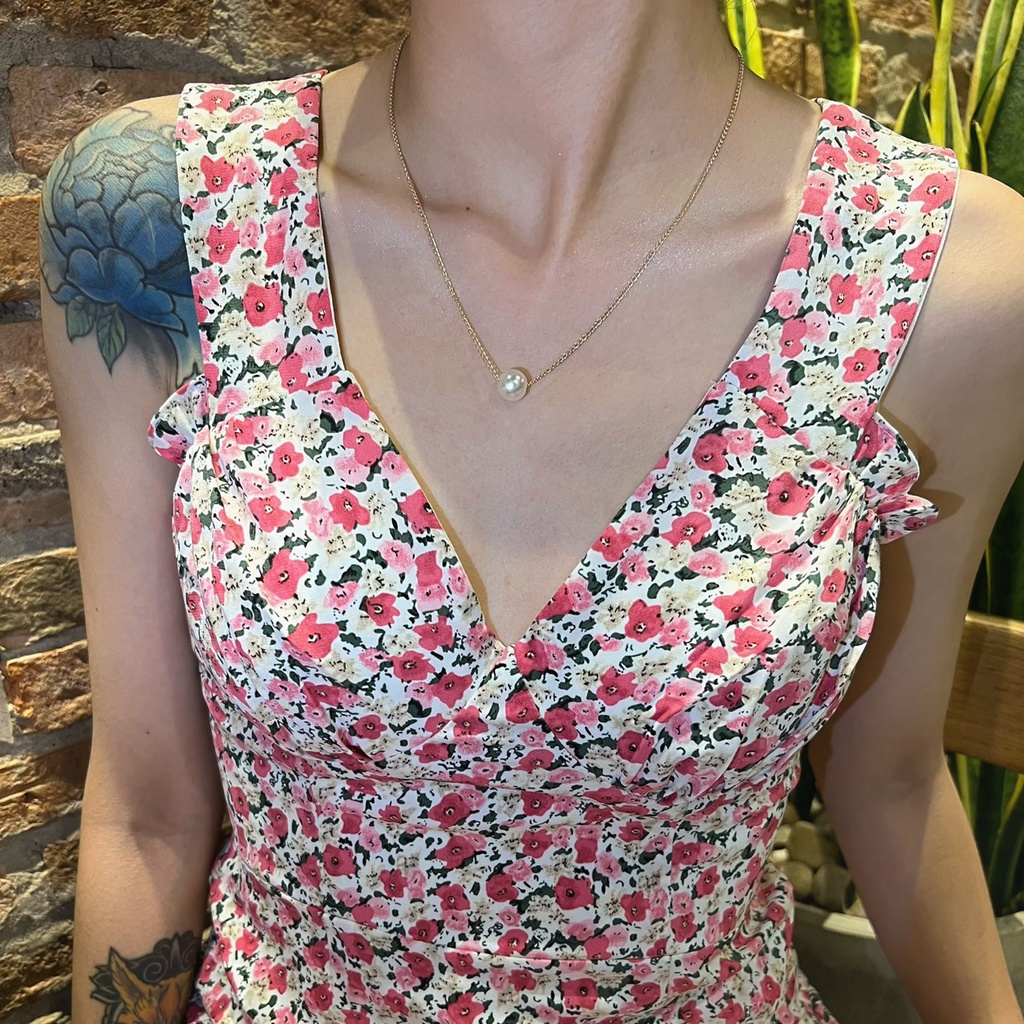 Đầm hoa thiết kế lụa Hàn thiết kế bèo nhún 2 lớp