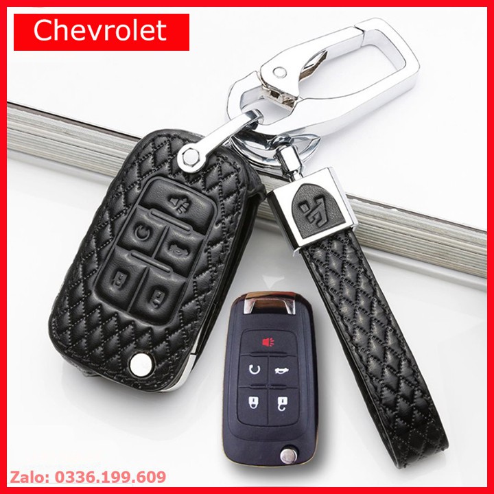 Bao da chìa khóa ô tô Chevrolet Cruze, Aveo chìa thông minh màu đen hàng cao cấp loại đẹp M6