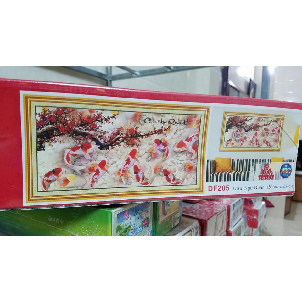 Tranh Đính Đá CÁ CỬU NGƯ QUẦN HỘI (ĐÁ ABC CAO CẤP). Kích Thước: 1m28 x 65cm | BigBuy360 - bigbuy360.vn