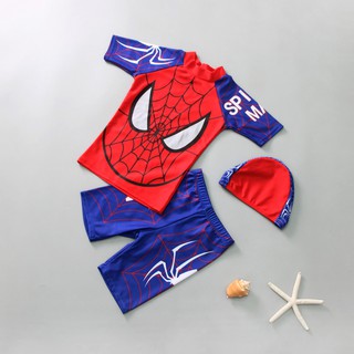 Sét 03 chi tiết đồ bơi siêu nhân nhện kèm mũ xuất hàn cho bé BB009-xanh cho bé trai 2-10T hàng Quảng châu loại 1