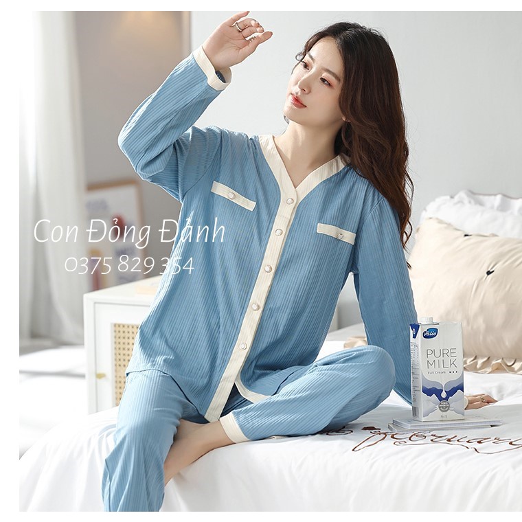 Đồ Ngủ Nữ dài tay Kimono cổ YUKATA phong cách Nhật Bản 2021 DN011 .TRƠN ảnh thật (Chất thun cotton mềm) | BigBuy360 - bigbuy360.vn