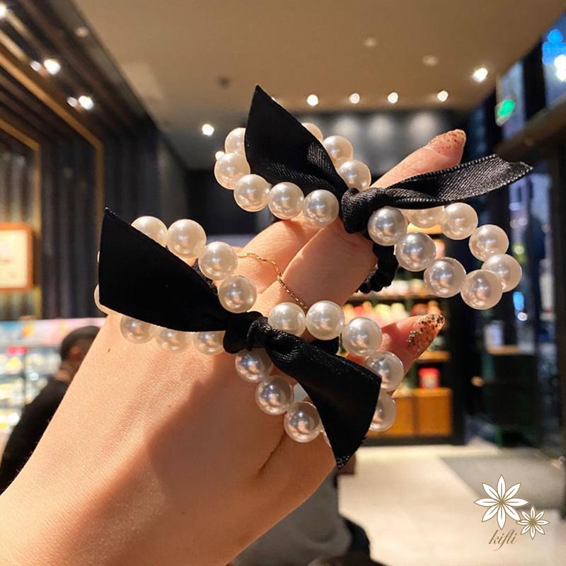 【Kifli.vn】Dây Buộc Tóc Cao Su Co Giãn Thắt Nơ Đính Ngọc Trai Ngọt Ngào Cho Nữ
