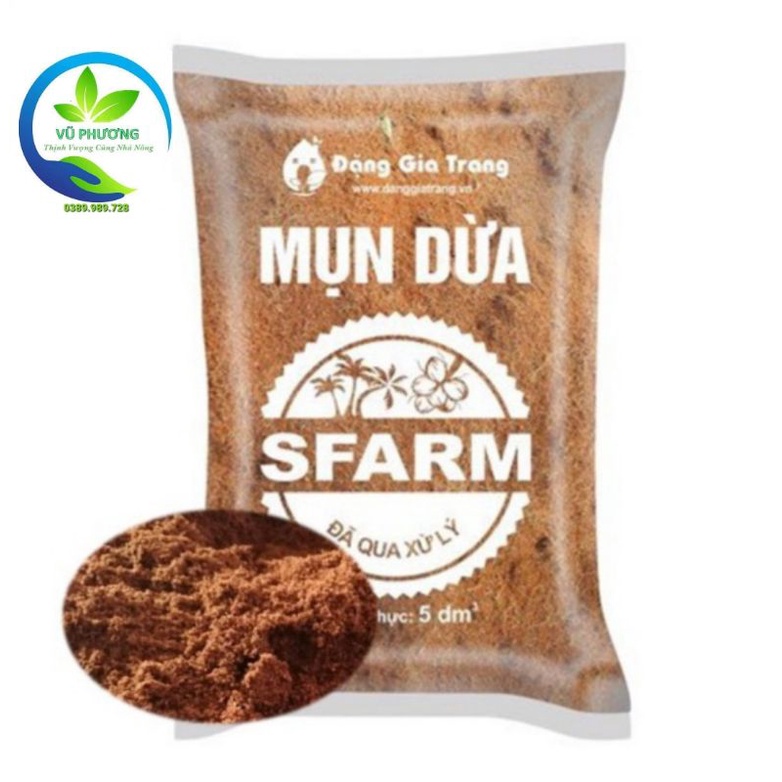 Mùn Dừa, Xơ Dừa Đã Qua Xử Lý  bao 5Dm3 (1.2 - 1.3Kg) Làm Giá Thể Trồng Cây - Sfarm