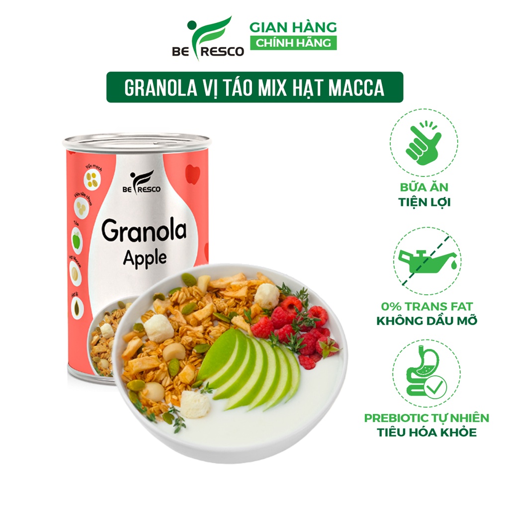 Granola ngũ cốc ăn kiêng giảm cân Befresco 300g vị táo mix hạt macca cực kỳ bổ dưỡng