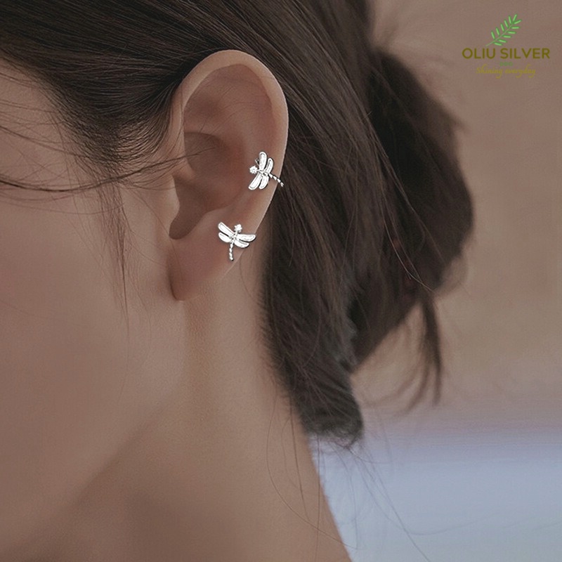 Bông Tai Bạc S925 Ear Cuff Kẹp Vành Chuồn Chuồn Dễ Thương | Khuyên Tai Nữ Trang Sức Bạc Thời Trang