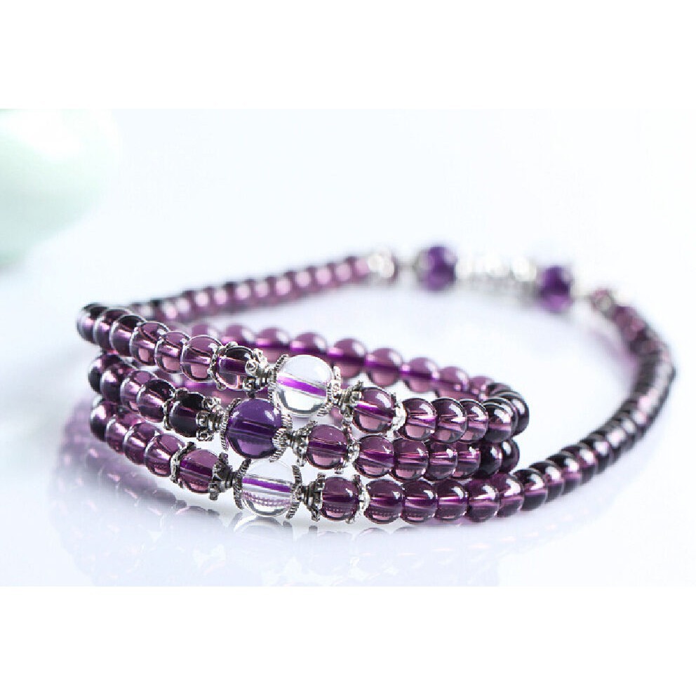 1 x 6mm Buddhist Amethyst 108 Prayer Beads Bracelet Necklace