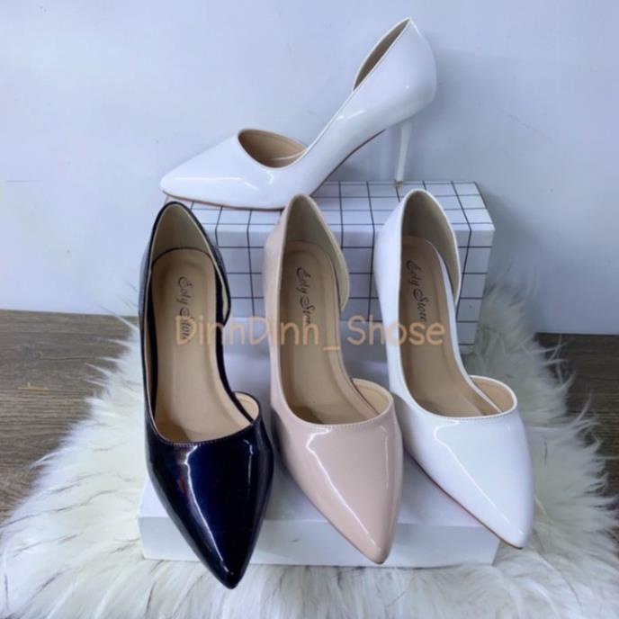 Giày Cao Gót , Giày Công Sở , Giày Nữ Bít Mũi ,Hở Eo Si Bóng ,Đế Pháp Đỏ ,Hàng VNXK Cao 9cm DDC35-9 $