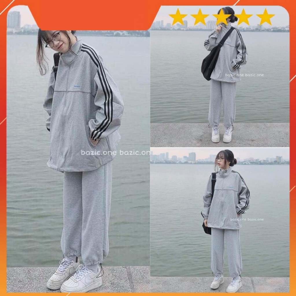 Bộ thể thao nỉ áo kéo khóa thêu chữ orignal clothing nam nữ mặc được | BigBuy360 - bigbuy360.vn