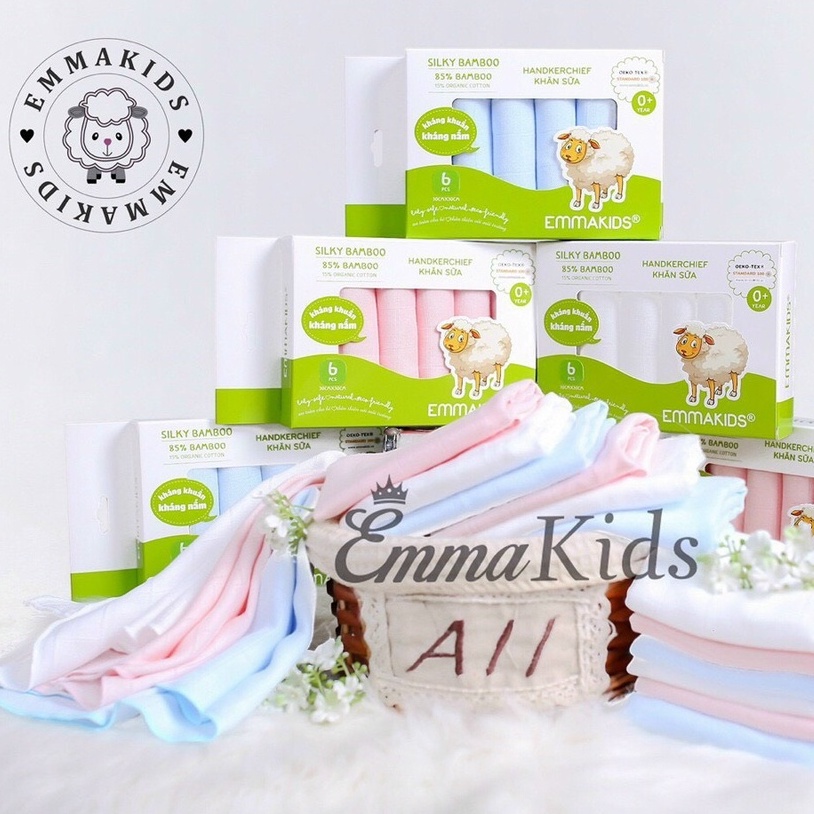 Set 6 Khăn mặt EmmaKids 2 lớp sợi tre cho bé KT 30x30cm