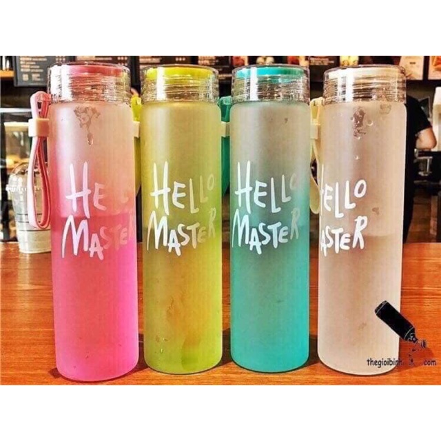 Chai thuỷ tinh 500ml Hello Master ( được chọn màu)