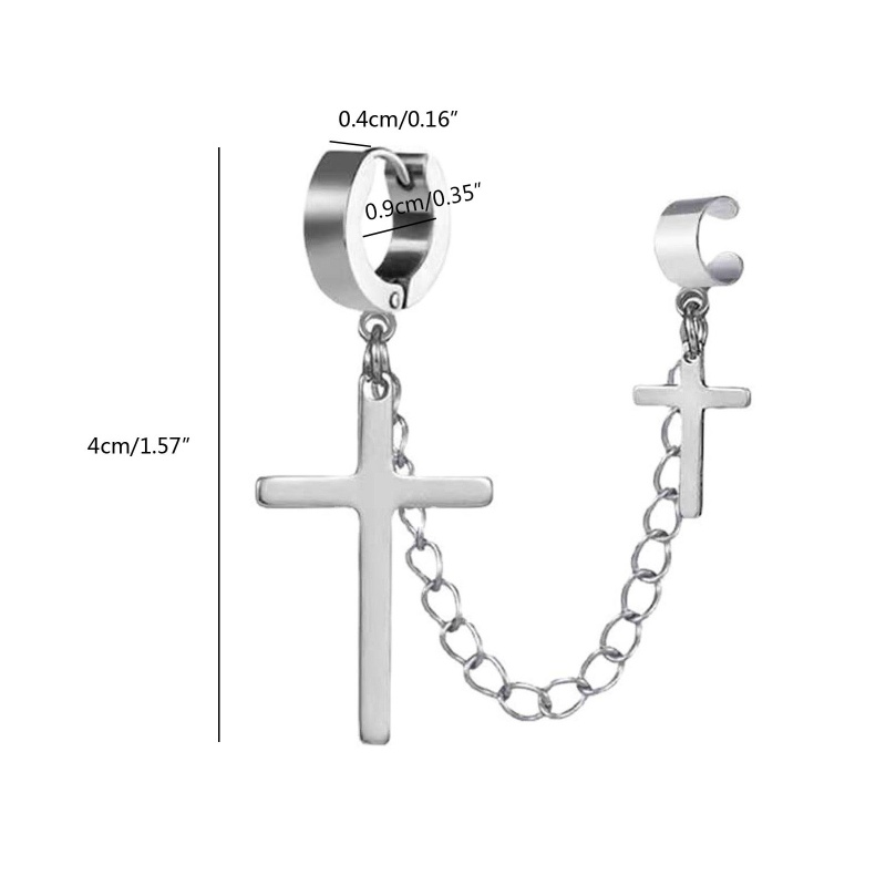 Bông Tai Dạng Kẹp Hình Chữ Thập Phối Dây Xích Tua Rua Phong Cách Punk