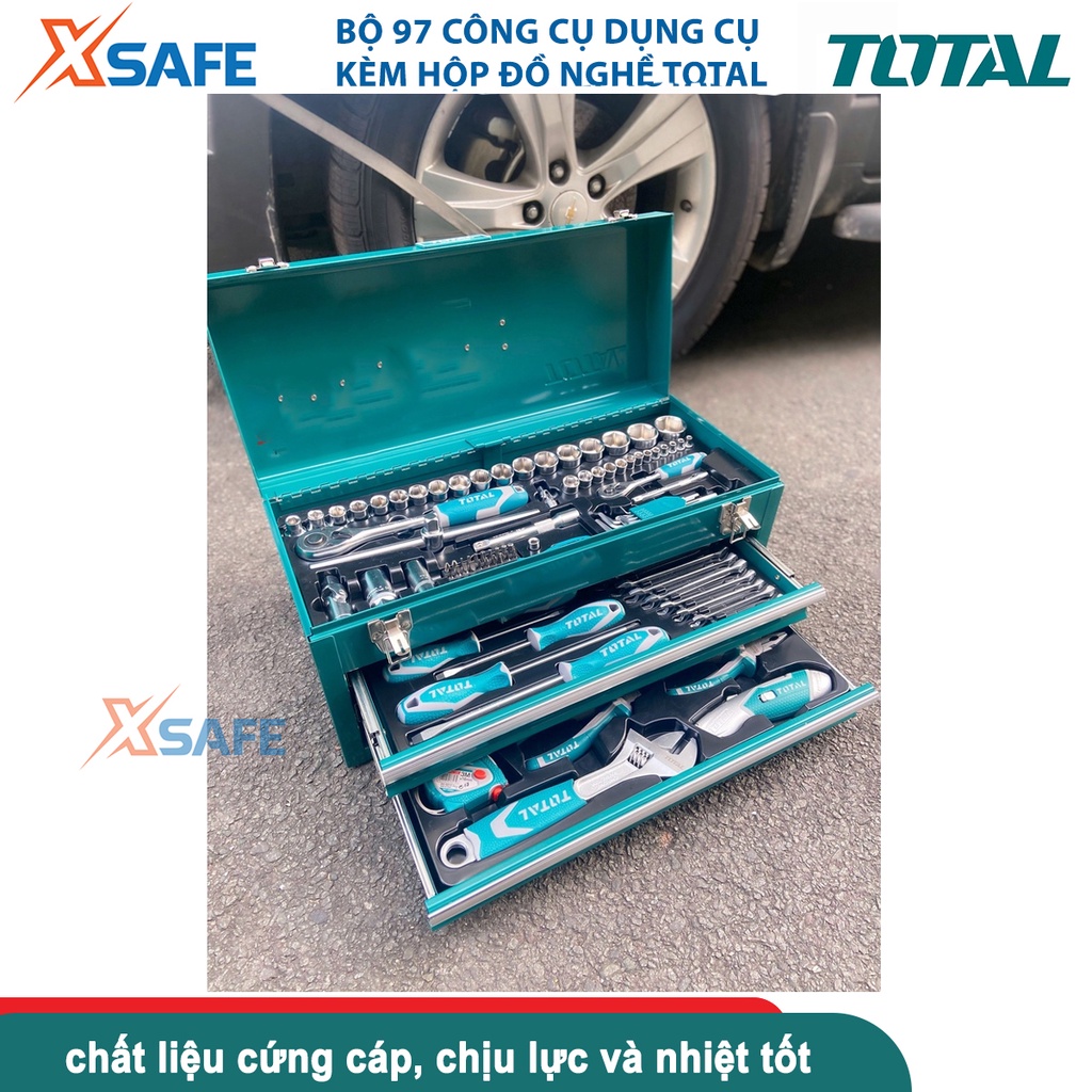 Thùng đựng đồ nghề khóa sắt TOTAL THPTCS70971, bộ 97 công cụ trong hộp đồ nghề bảo vệ, thao tác dễ dàng - chính hãng