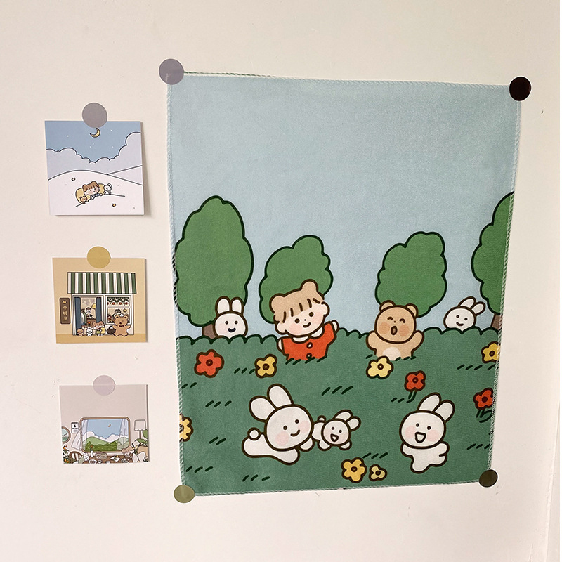 Ins Wind Cartoon Background Cloth Small Dormitory Wall Decoration Net Red Room Layout Bedside Cloth Wall Covering LQZGM