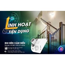 Đui đèn cảm biến chuyển động Rạng Đông hồng ngoại tự động bật tắt , Đui đèn E27 cảm ứng chuyển động