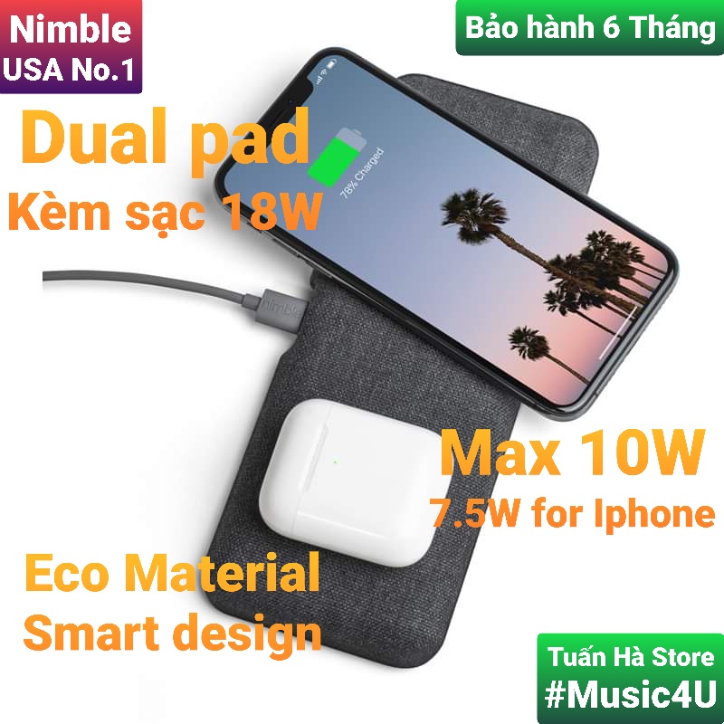 Đế sạc nhanh ko dây đôi Nimble cho IP X 11 12 13 Pro Max S8 S9 S10 Note 8 9 10 AP Tuấn Hà Store