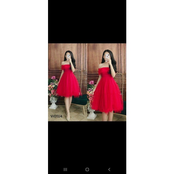 [9.9 Sales Freeship] Đầm công chúa đi tiệc, đầm umi trễ vai phối lưới đính cườm, đầm xòe cup ngực bẹt vai quyến rũ dx