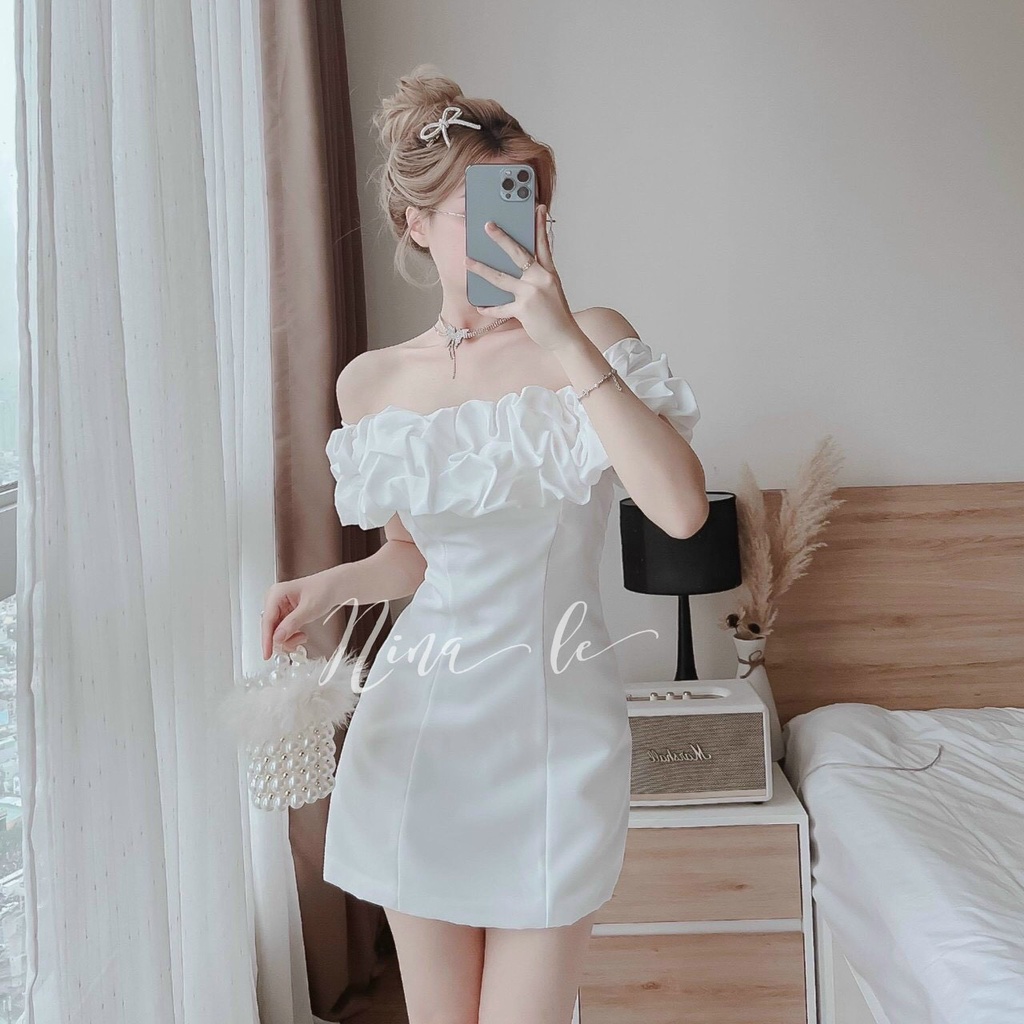 Đầm trễ vai trắng rớt vai tay phồng  - Ola Dress