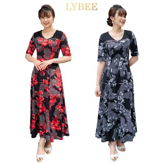 Đầm trung niên LYBEE váy cho mẹ chất thun lụa sữa mã 590