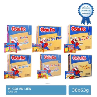Thùng 30 gói mì ăn liền gấu đỏ chua cay/sợi phở/ thịt bằm 63g