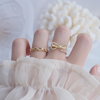 Nhẫn Hở Mạ Vàng 18k Hình Nơ Đính Đá Zircon