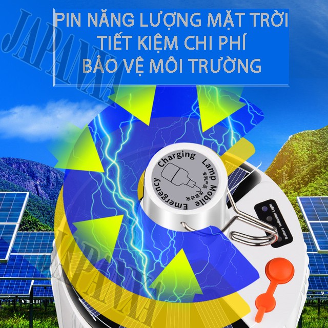 Bóng đèn led bulb tích điện năng lượng mặt trời siêu sáng 100w có điều khiển chống nước kèm sạc điện thông minh