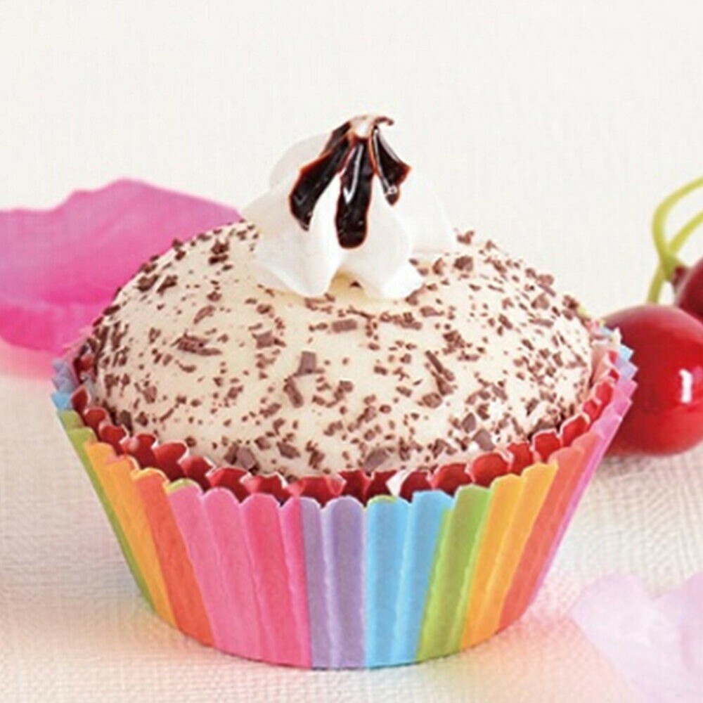 Bộ 100 cốc giấy để tự làm bánh Cupcake nhiều màu chống dầu tiện dụng