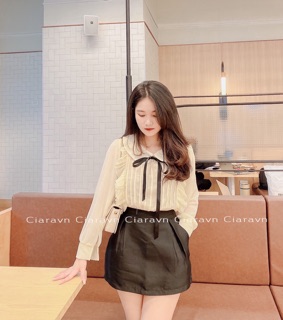 Áo voan cổ nơ( kèm 2 dây ), cv tafta