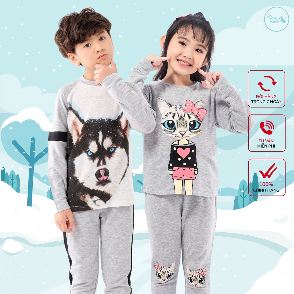 Bộ đồ dài tay cho bé trai bé gái size đại, bộ thu đông cho bé vải cotton mềm in họa tiết 2-11 tuổi