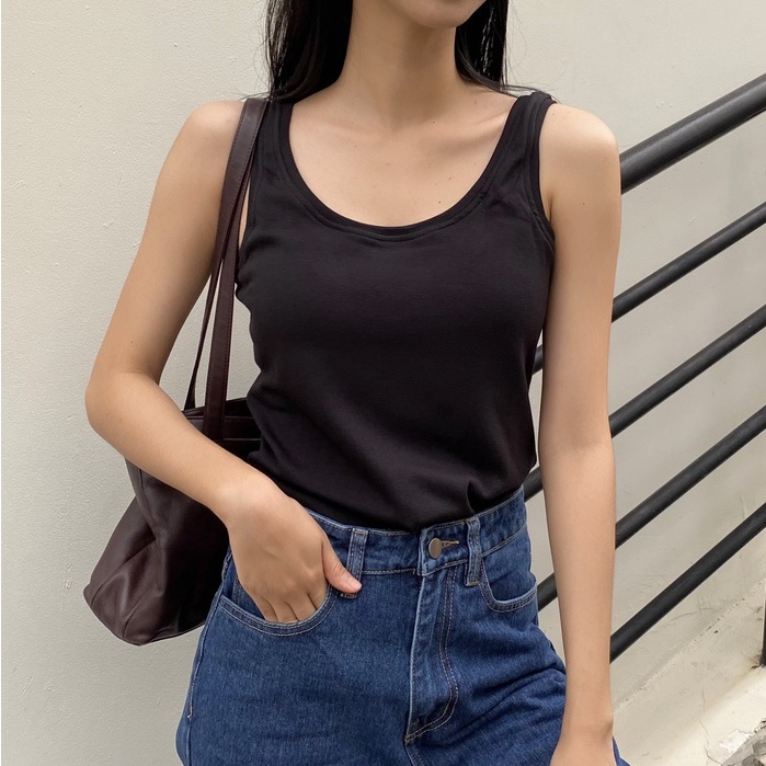 Áo Ba Lỗ Nữ Cổ Tròn Trắng, Đen - RTT - Hashtagem ( freesize dưới 55kg)