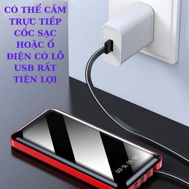 Sạc dự phòng 10000mah pin sạc nhanh kèm dây type c, ligtning, micro, usb cao cấp Y96