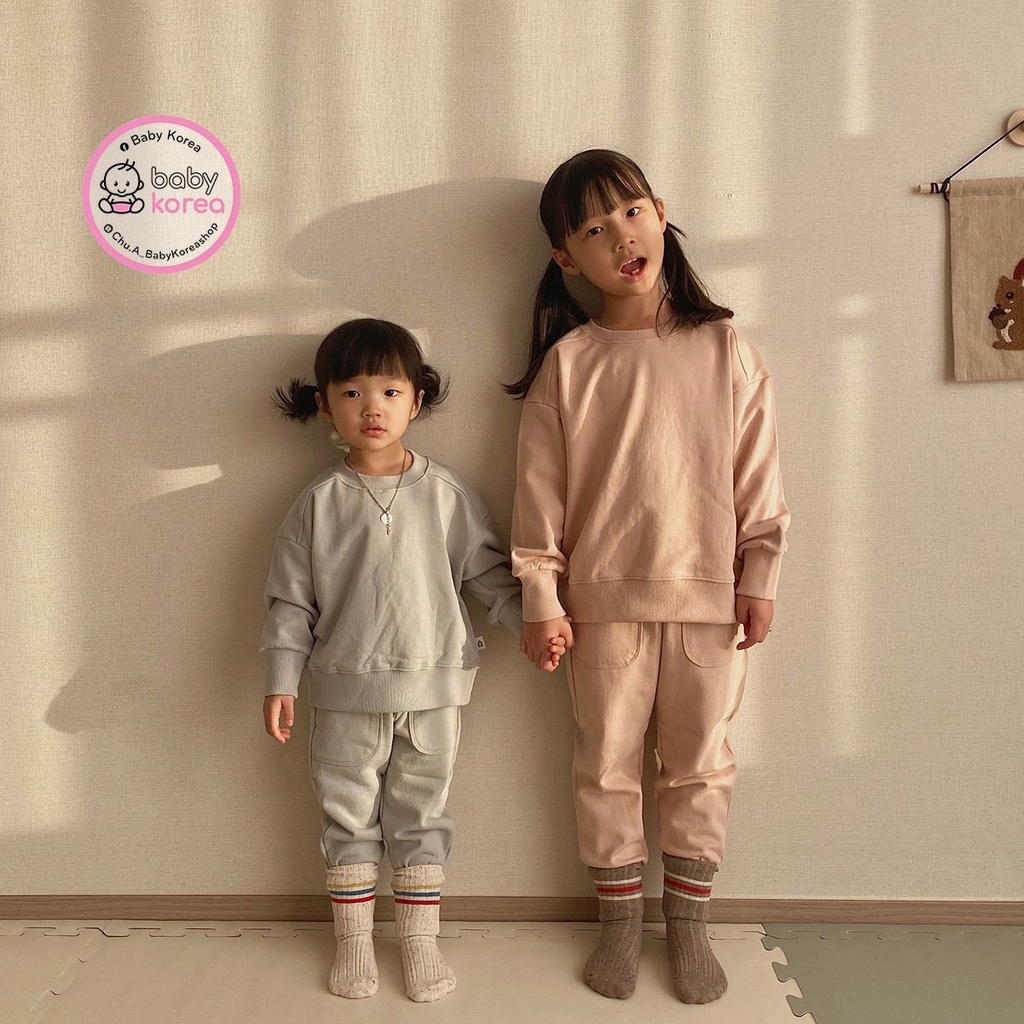Bộ nỉ áo kèm quần trơn Steady Made in Korea cho bé trai bé gái 10-30kg chính hãng Hàn Quốc thời trang trẻ em BABYKOREA