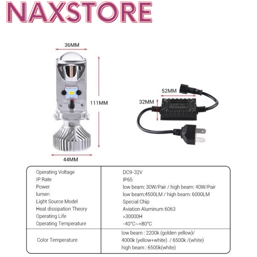 Đèn pha led bi cầu Y6S đèn pha mini cos đổi 3 màu chân H4 gắn được cho xe máy và ô tô -DPL6K3M