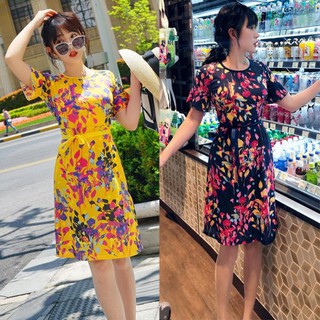 ĐẦM THUN XÒE TAY BÈO HỌA TIẾT HOA LÁ