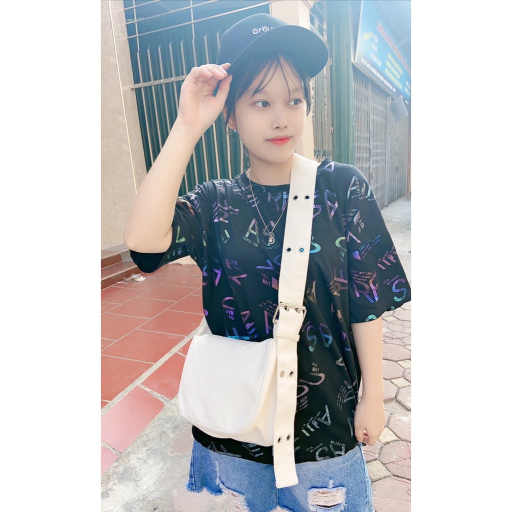 Túi đeo chéo mini nữ nhiều khoen vải canvas phong cách Hàn Quốc 2 màu siêu hot Haka Store