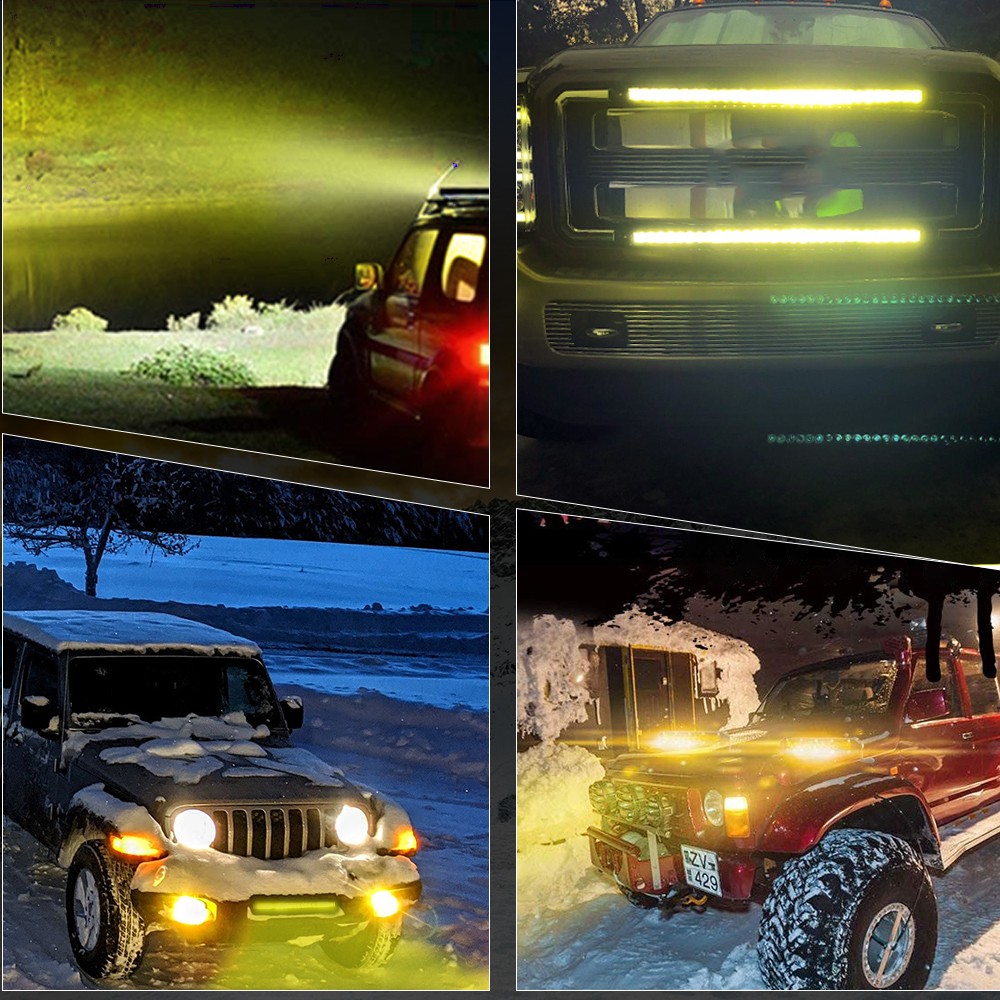 UNI-SHINE 7 inch 10 inch 20 inch hàng đơn Thanh ánh sáng LED mỏng 3000K Điểm lũ lụt màu vàng Thanh ánh sáng xe tải offroad cho ô tô ATV UTV Fog