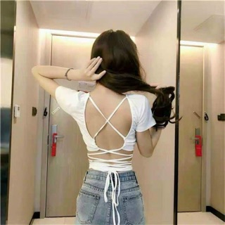 (Xả kho giá gốc) Áo croptop kiểu hở lưng quấn dây quanh bụng hot trend