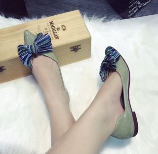 Giày bệt nơ vải chất da bóng