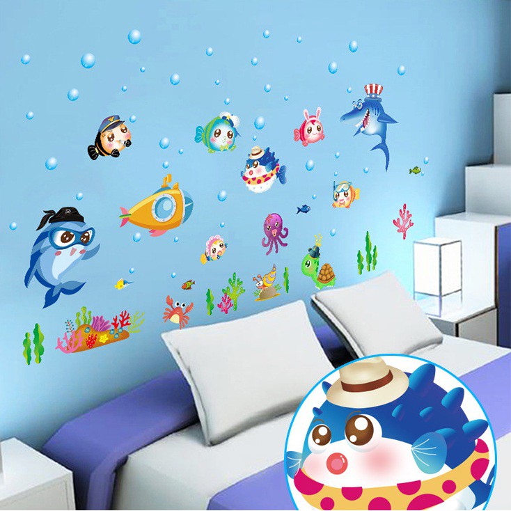 Decal dán tường Cá biển sắc màu | BigBuy360 - bigbuy360.vn