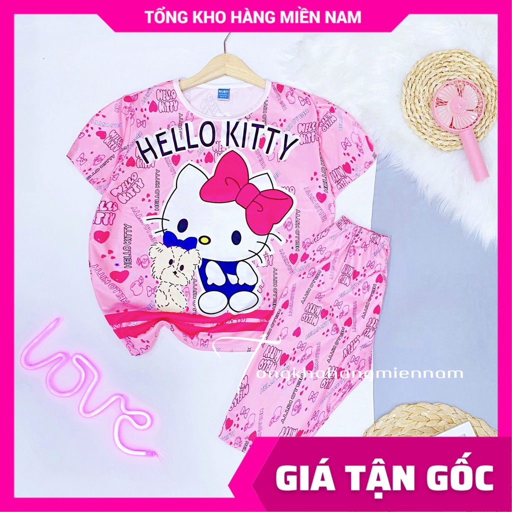 Đồ bộ thun lửng cho bé mặc nhà size đến 70kg chất thun mềm mát in hình Doremon Kitty Hoạt Hình dễ thương DBRBL FULL SIZE