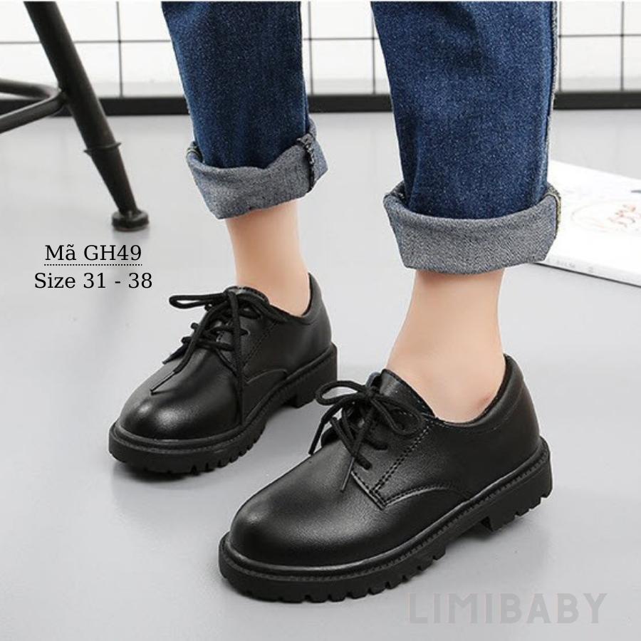 Giày thể thao bé trai màu đen cột dây da mềm êm giày tây oxford trẻ em nam 5 6 7 8 9 10 12 tuổi mặc vest LIMIBABY GH49