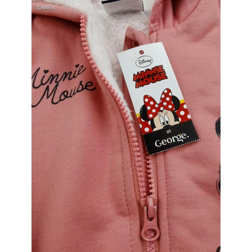 Áo khoác kéo khóa nỉ hồng lót lông micky có mũ cho bé gái tiện dụng từ 1 -5 y