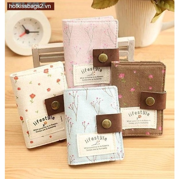Ví bằng vải canvas đựng thẻ họa tiết dễ thương tiện dụng