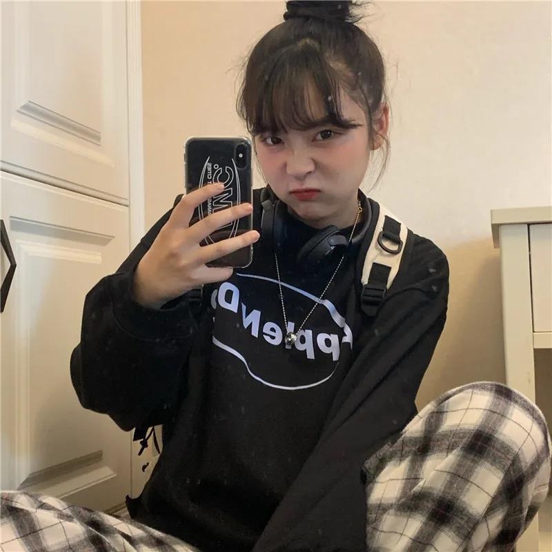 【ZHELIHANGFEI】Áo Thun Nỉ Tay Dài Dáng Rộng In Chữ Trẻ Trung Năng Động Hợp Thời Trang