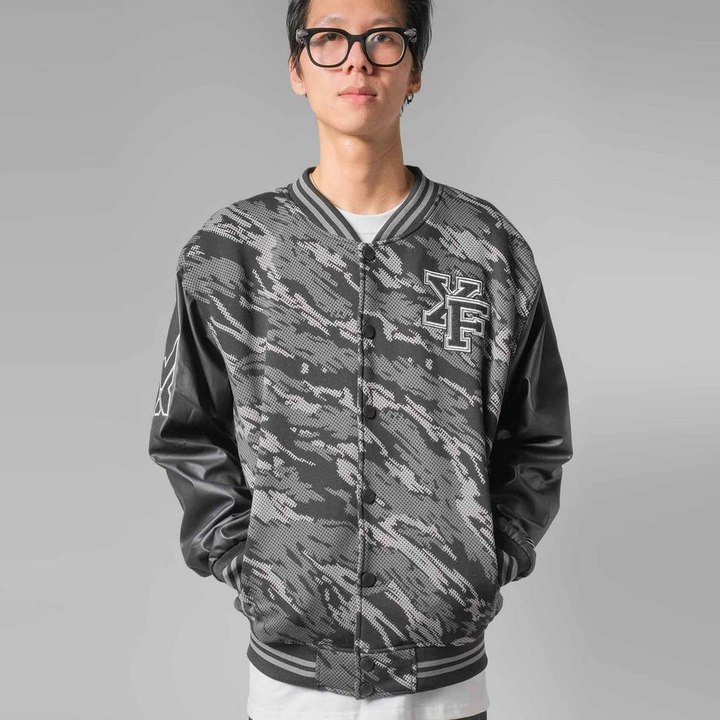 Áo Khoác Bóng Chày Boomber Varsity 2 lớp màu rằn ri camo xám đen Xfire Vietnam