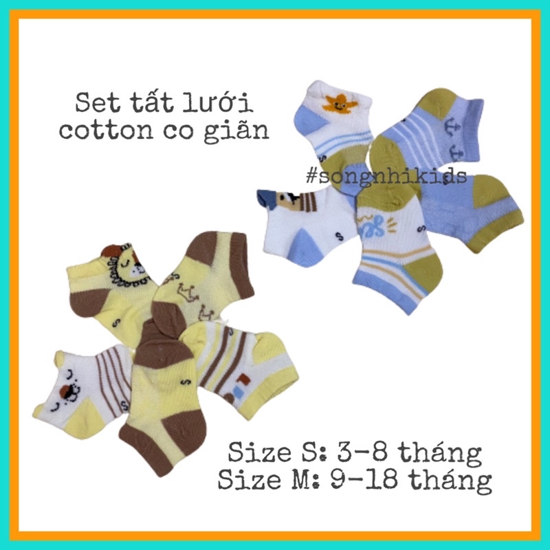 SET 5 TẤT LƯỚI SƠ SINH CỔ NGẮN ĐI ĐƯỢC QUANH NĂM CHO BÉ 3 - 18 THÁNG