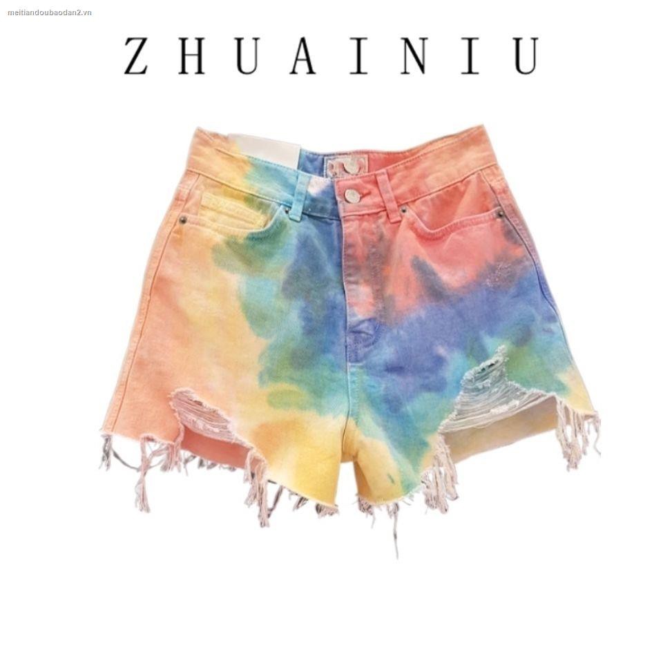 Quần short jean màu gradient phối rách tua rua sành điệu 2021 18 cho nữ