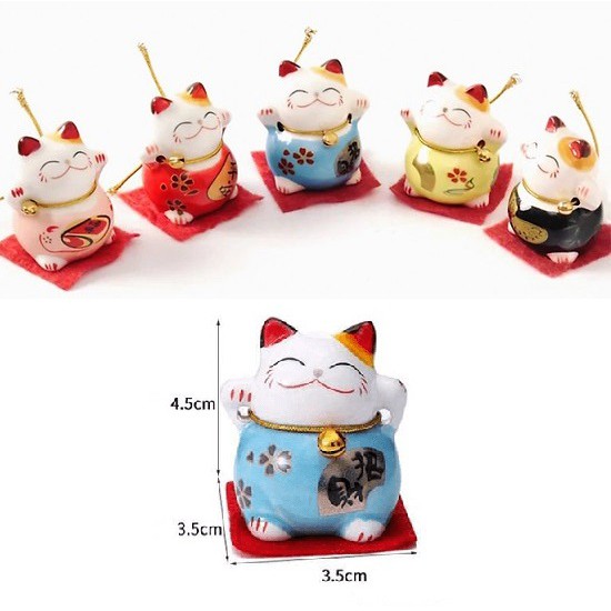 [ GỐM SỨ CAO CẤP ] bộ tượng 5 mèo Nhật Bản Maneki Neko - bộ tượng sứ mini 5 chú mèo thần tài và may mắn