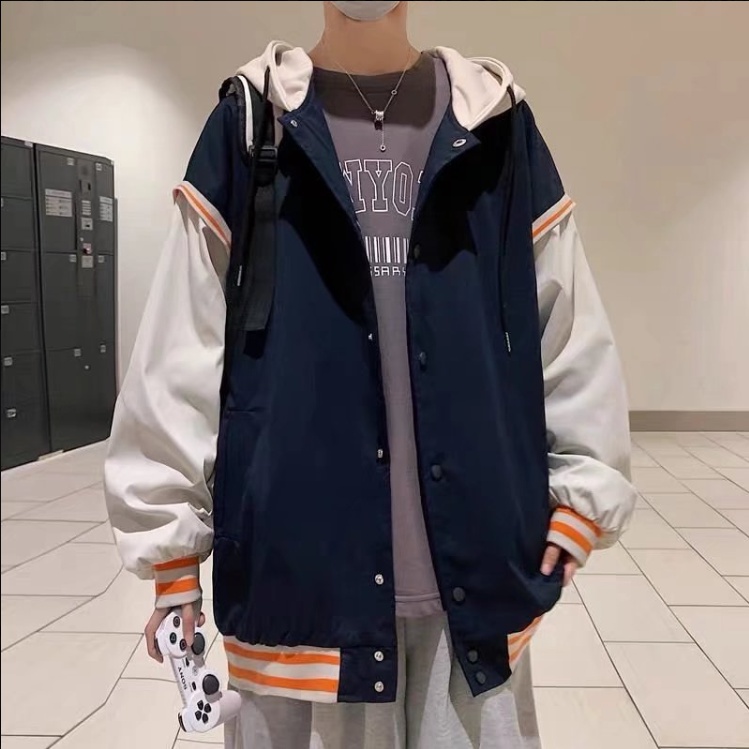 áo khoác 2 lớp unisex Thời Trang Hàn Quốc Đơn Giản Dành áo khoác bomber bóng chày  varsity jacket from rộng bomber jacket Nam Và Nữ